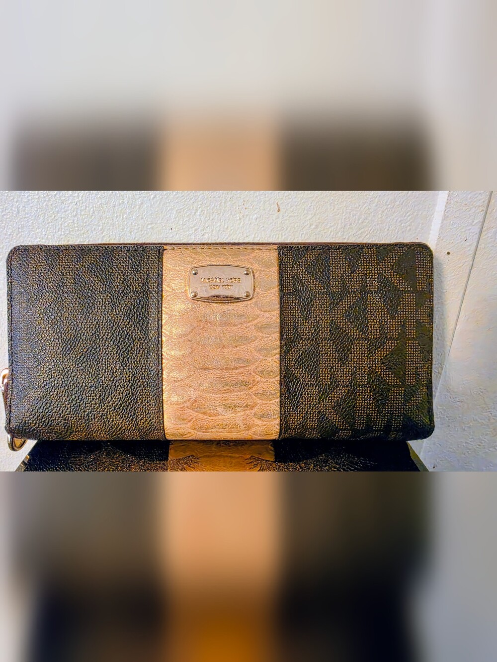 Michael Kors Brown And  Gold Logo Bifold Wallet